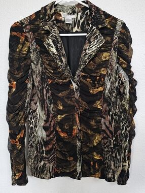 Alberto makali Large L Anthropologie animal print crinkle shirt blouse jacket